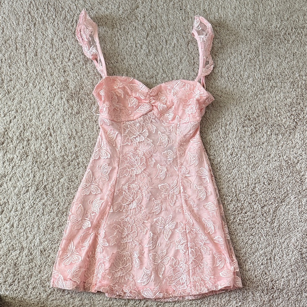 Windsor Butterfly Lace Pink Mini Dress